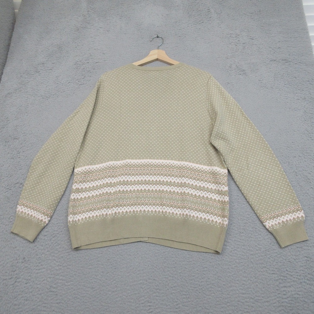 IZOD Cardigan Sweater Women XL Beige Pink Fair Isle Nordic Preppy Winter Lodge - Picture 5 of 14